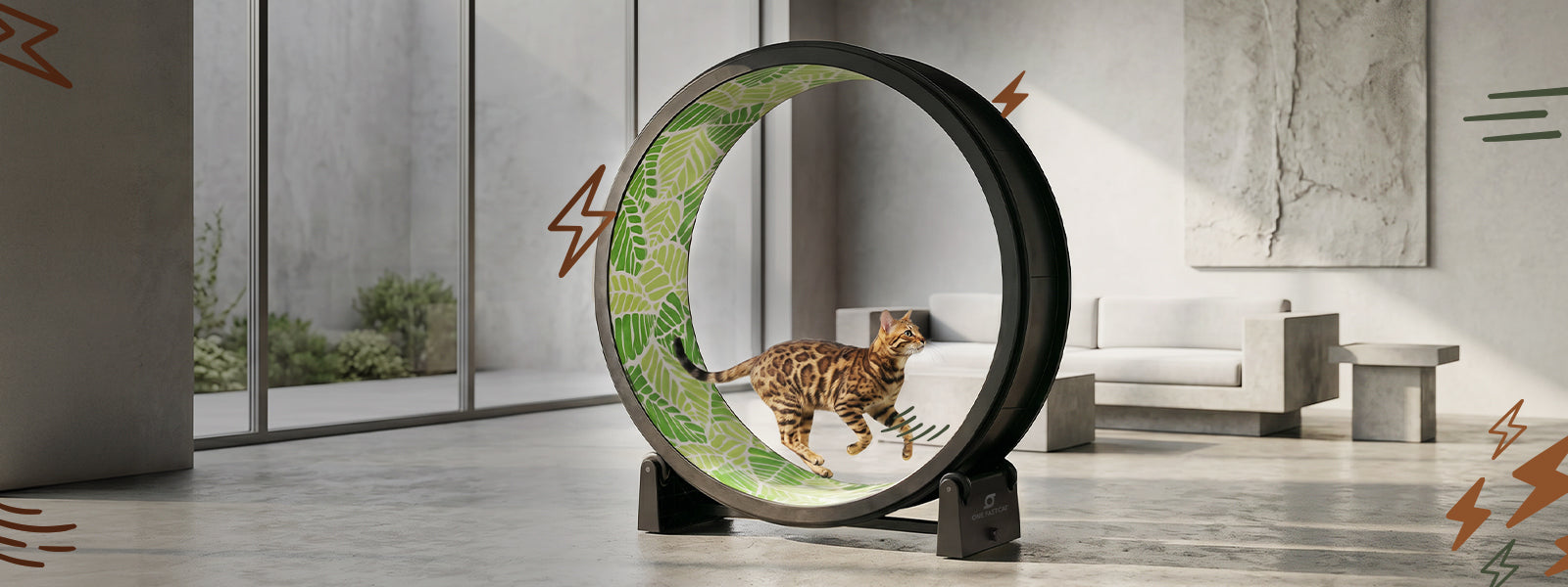Cat Exercise Wheel · Giant Scratching Tower · One Fast Cat